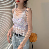 Camisolas cortas sexis con encaje floral en conjunto